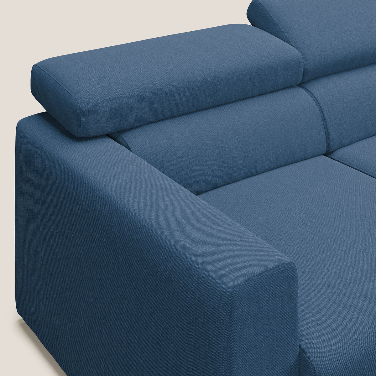 Dylan divano angolare con pouf estraibile poggiapiedi in tessuto simil cotone impermeabile T13 blu - divitt.sbs