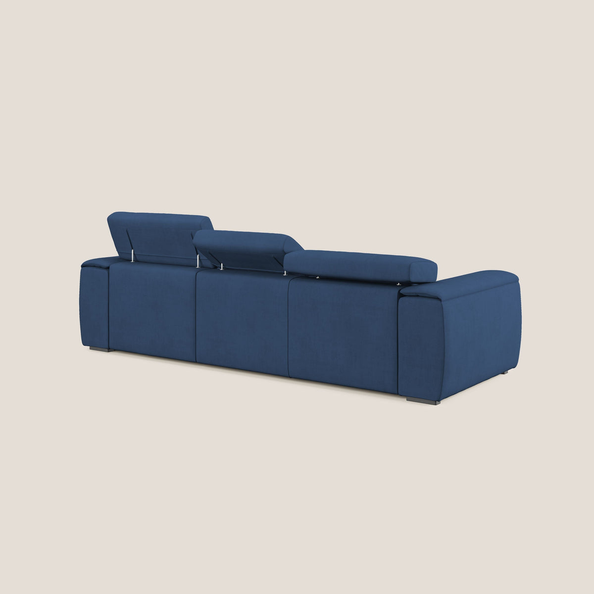Zeno Divano con pouf estraibile poggiapiedi a 3 sedute in tessuto morbido impermeabile T02 blu - divitt.sbs