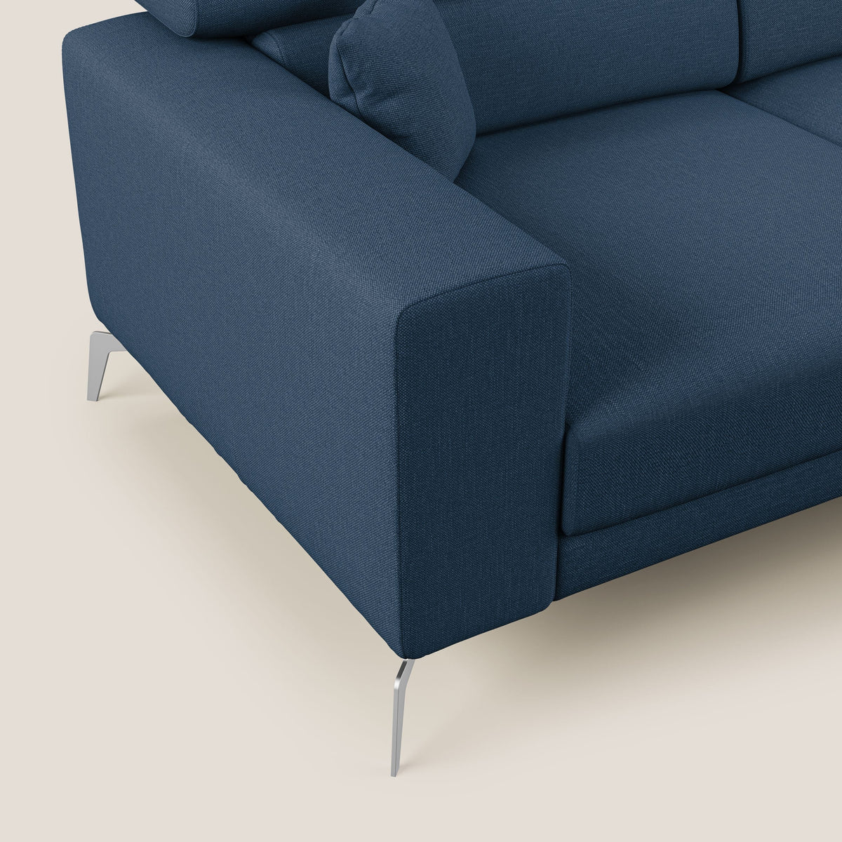 Blade Divano moderno angolare con poggiatesta reclinabili in tessuto impermeabile simil-cotone T13 blu - divitt.sbs