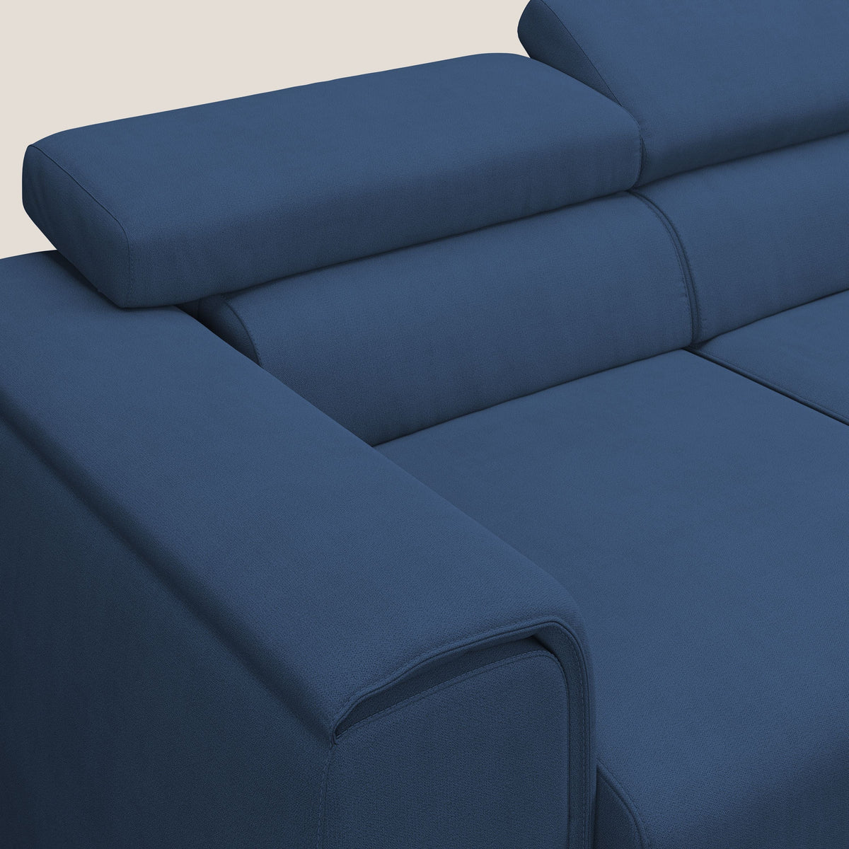 Zeno Divano con pouf estraibile poggiapiedi a 3 sedute in tessuto morbido impermeabile T02 blu - divitt.sbs