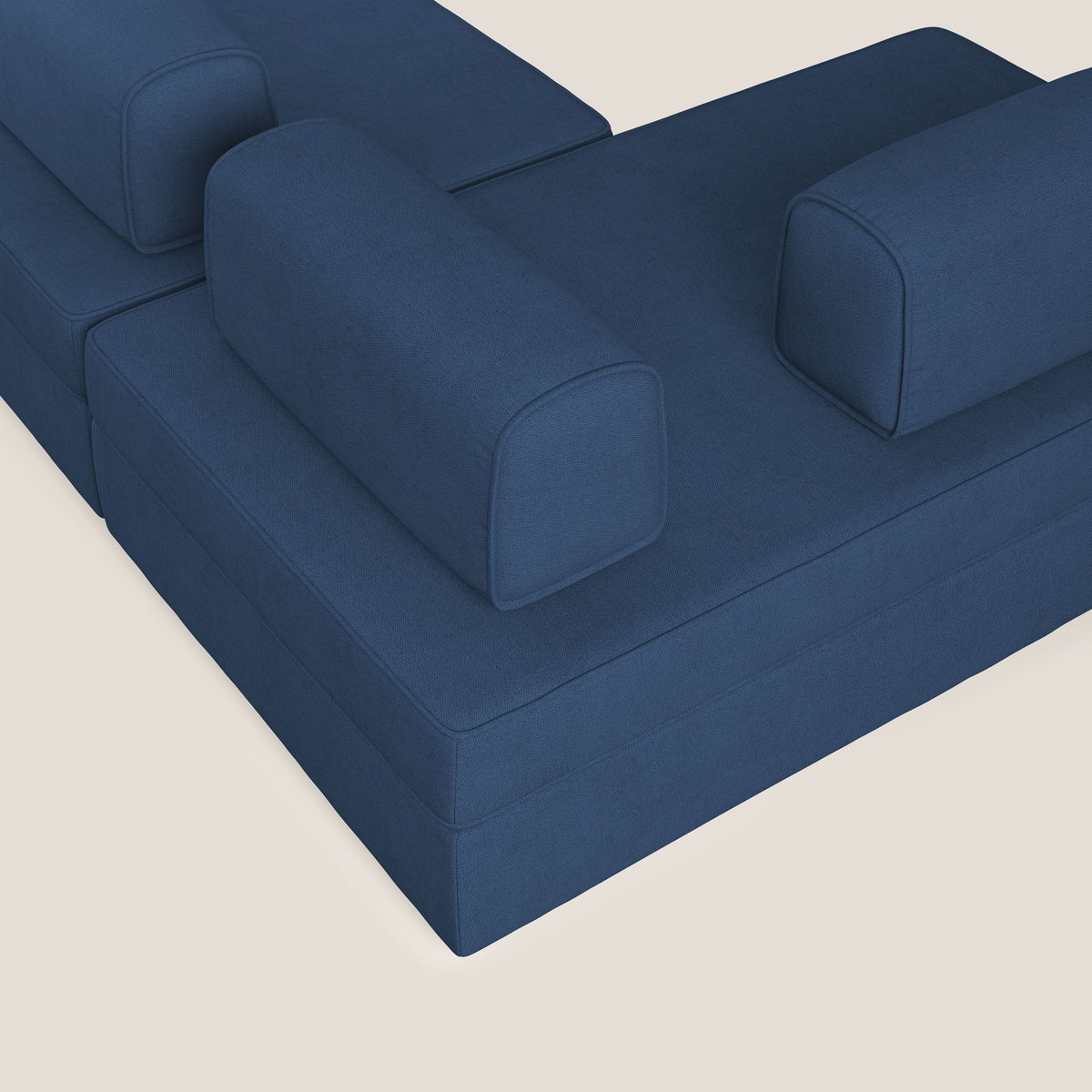 Liberty divano panoramico con pouf estraibile e schienali movibili in tessuto morbido impermeabile T02 blu - divitt.sbs