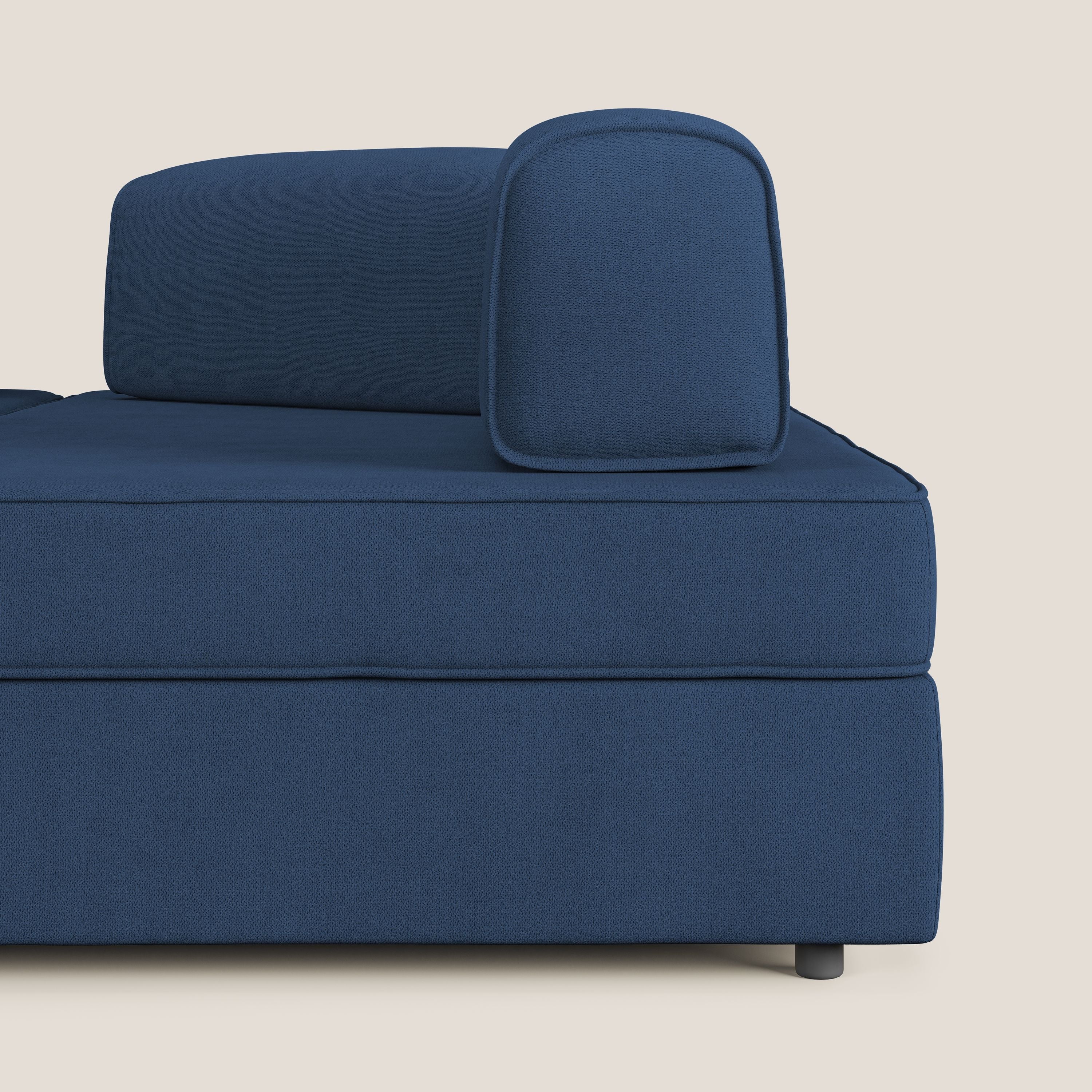 Liberty divano angolare con pouf estraibile e schienali movibili in tessuto morbido impermeabile T02 blu - divitt.sbs