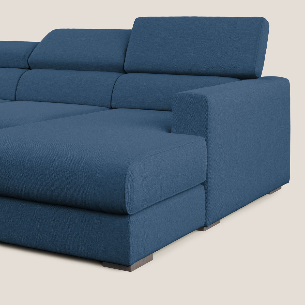 Dylan divano angolare con pouf estraibile poggiapiedi in tessuto simil cotone impermeabile T13 blu - divitt.sbs