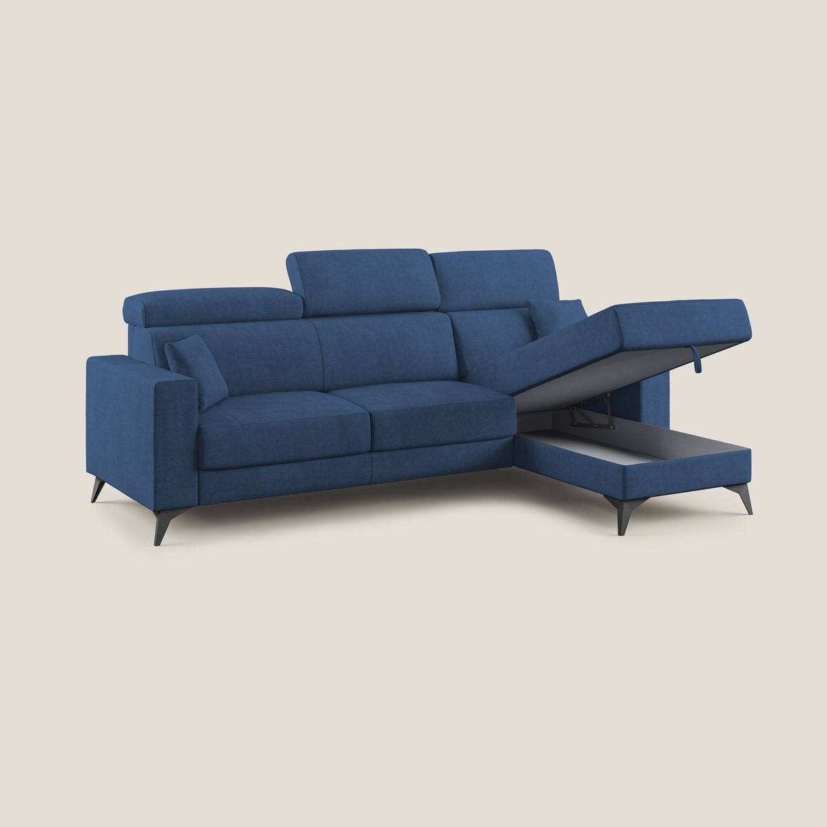 Pegaso divano letto angolare con poggiatesta reclinabili e rivestimento impermeabile T02 blu - divitt.sbs