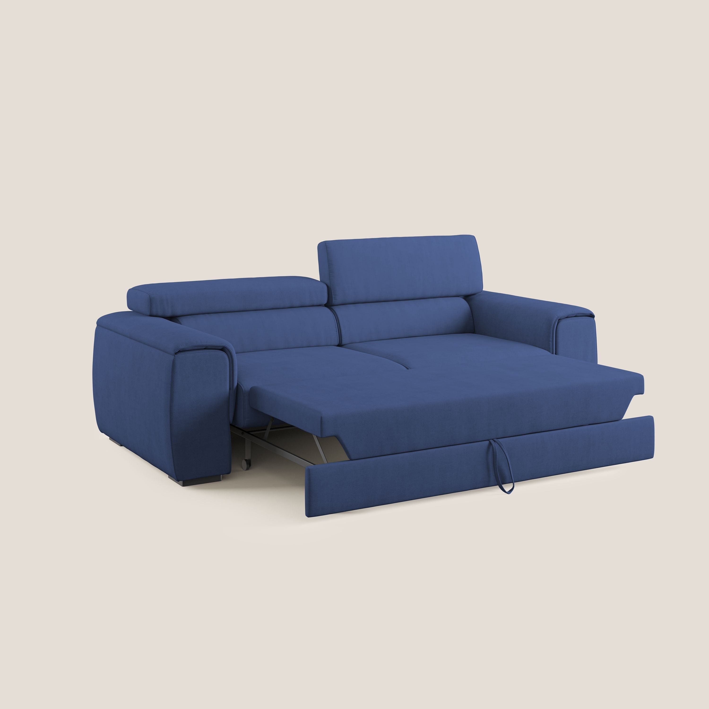 Zeno Divano con pouf estraibile poggiapiedi in tessuto morbido impermeabile T02 blu - divitt.sbs