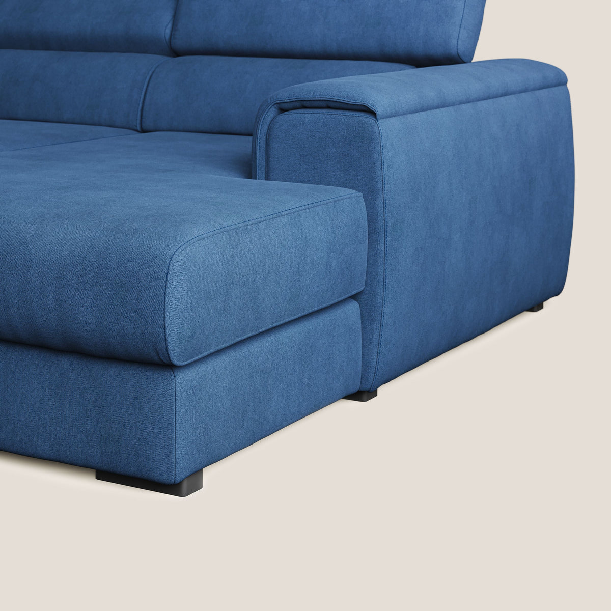 Zeno Divano angolare con pouf estraibile poggiapiedi in tessuto morbido impermeabile T02 blu - divitt.sbs