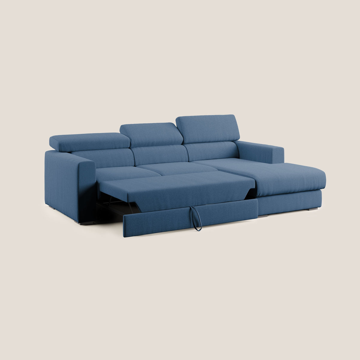 Dylan divano angolare con pouf estraibile poggiapiedi in tessuto simil cotone impermeabile T13 blu - divitt.sbs