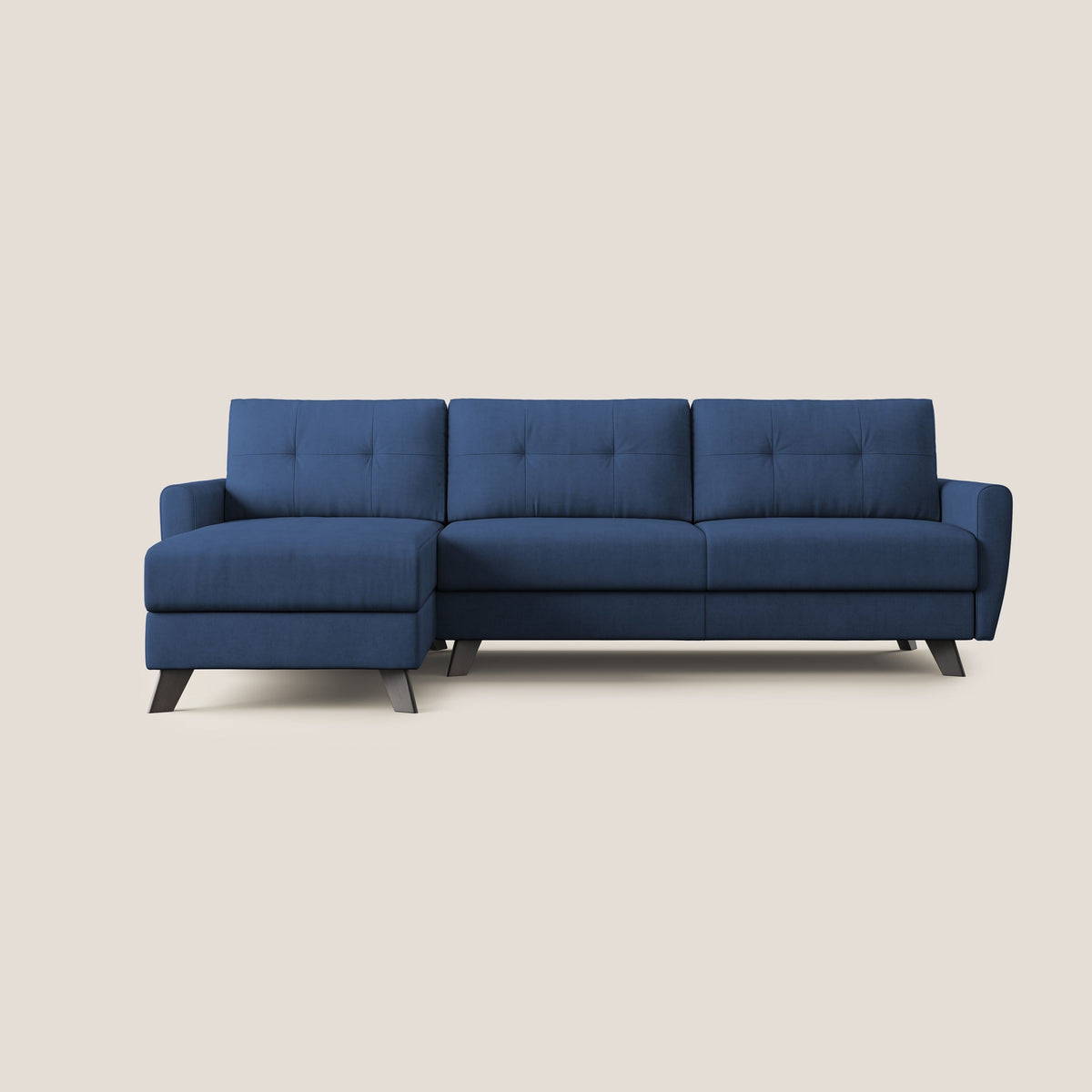 Callisto Divano letto angolare con penisola in tessuto morbido impermeabile T02 blu - divitt.sbs