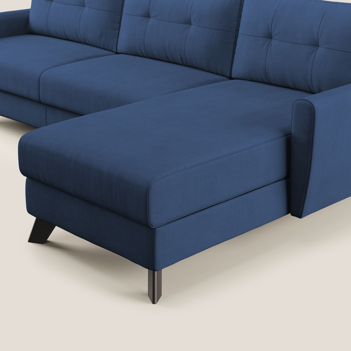 Callisto Divano letto angolare con penisola in tessuto morbido impermeabile T02 blu - divitt.sbs