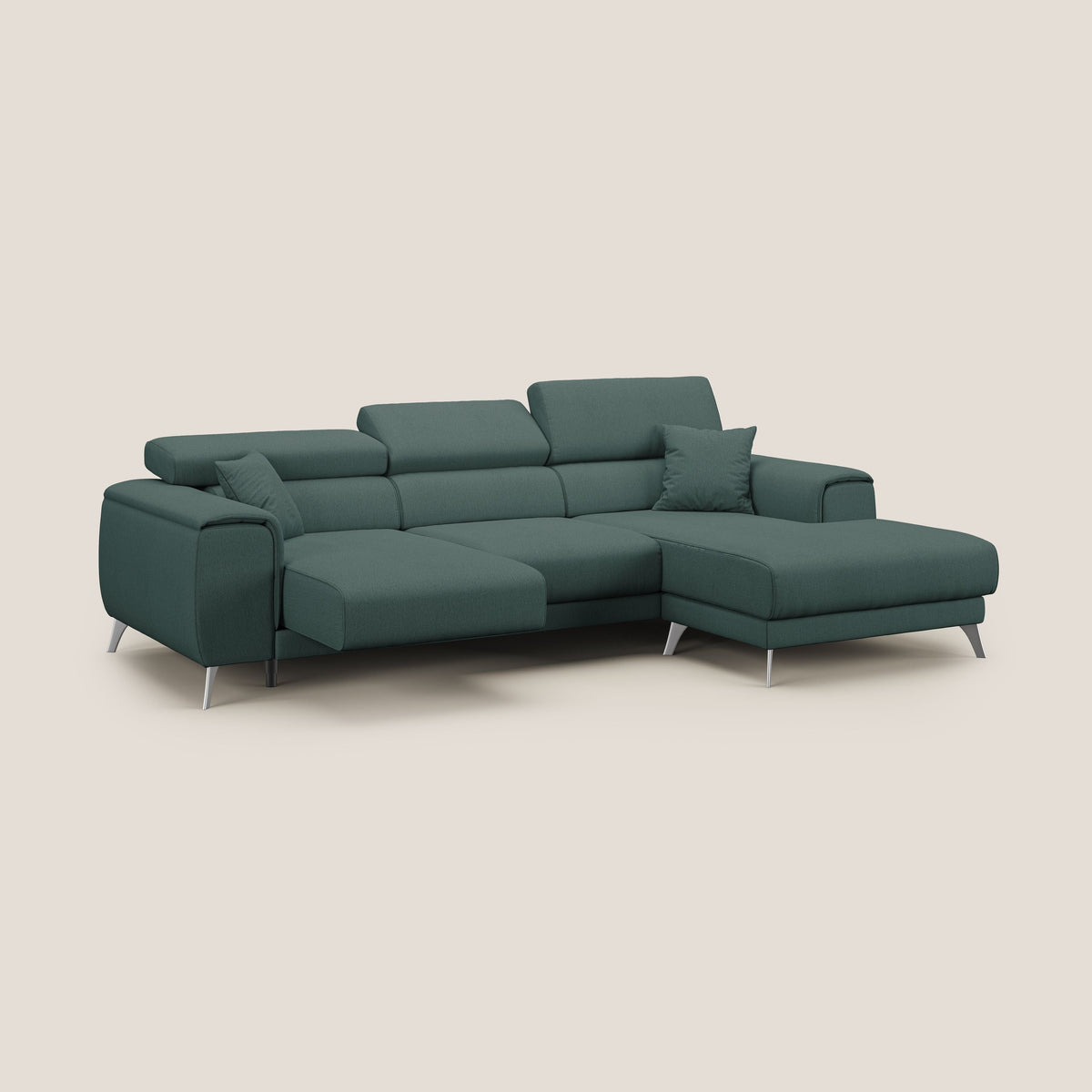 Fusion Divano angolare con sedute scorrevoli in tessuto morbido smacchiabile T05 verde - divitt.sbs