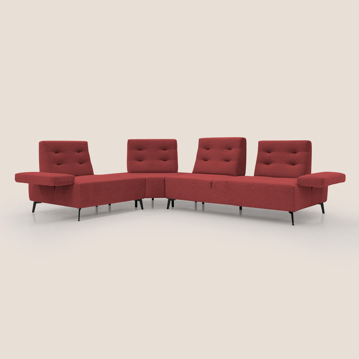 Lugano Divano angolare con schienali traslanti in microfibra effetto velluto T09 rosso - divitt.sbs