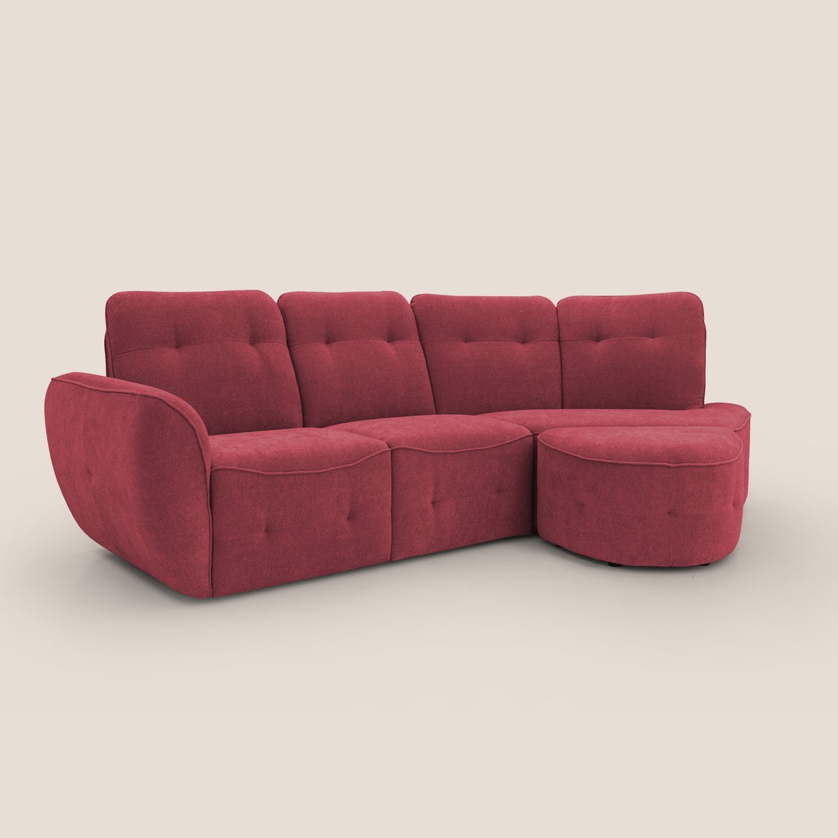 Cerbero divano angolare con pouf mobile in morbido bouclé impermeabile T07 rosso - divitt.sbs