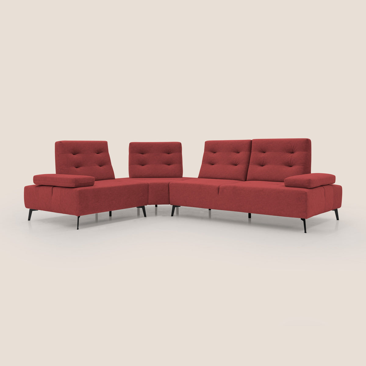 Lugano Divano angolare con schienali traslanti in microfibra effetto velluto T09 rosso - divitt.sbs