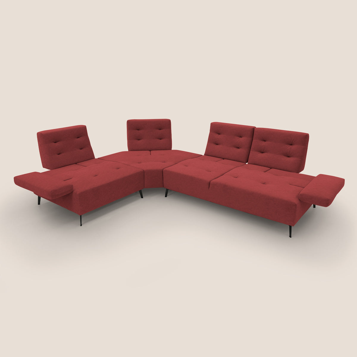 Lugano Divano angolare con schienali traslanti in microfibra effetto velluto T09 rosso - divitt.sbs