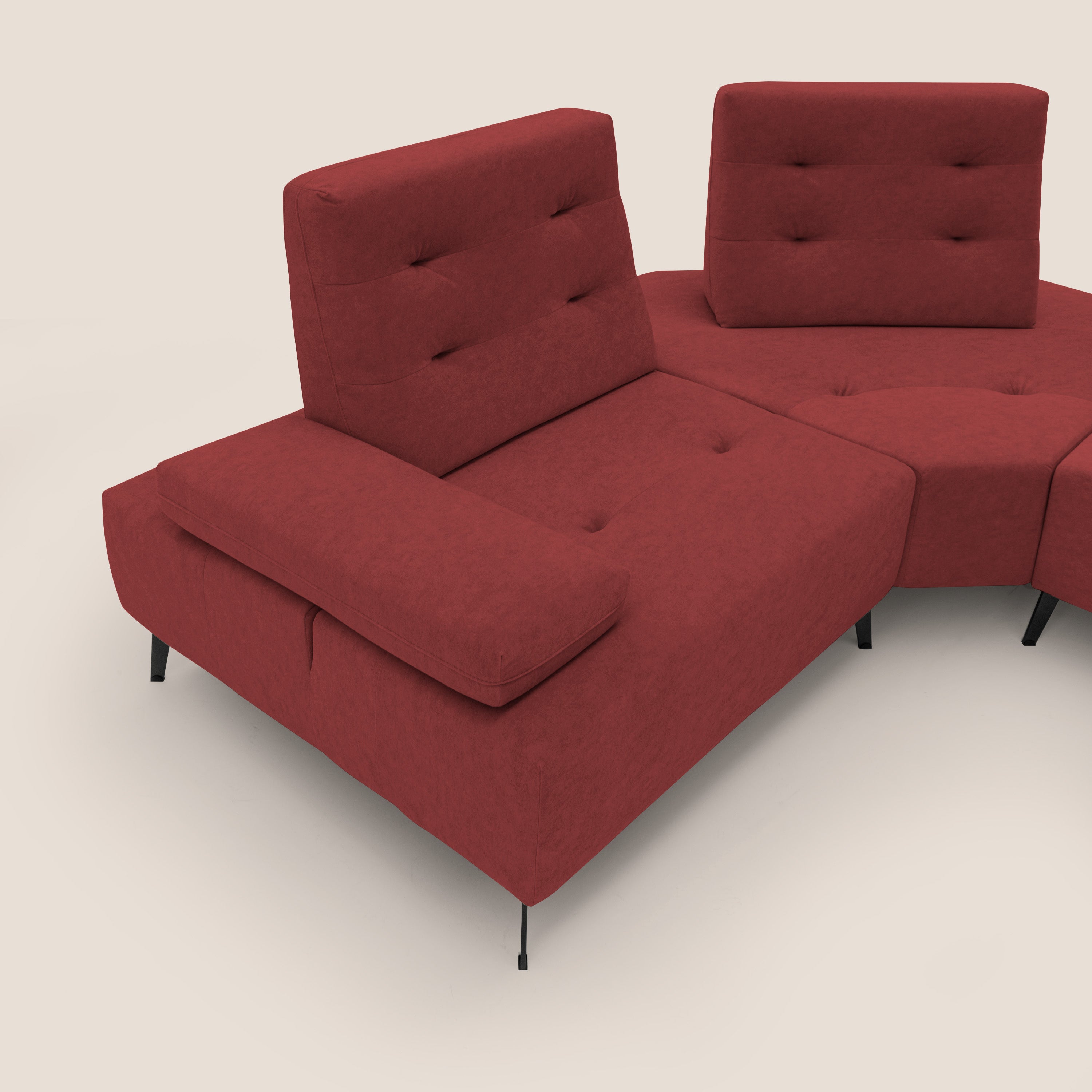 Lugano Divano angolare con schienali traslanti in microfibra effetto velluto T09 rosso - divitt.sbs