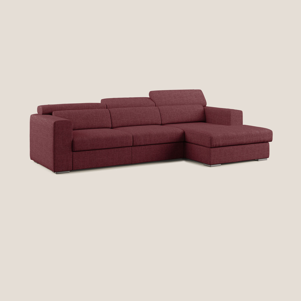 Vegas divano angolare con poggiatesta reclinabili in morbido tessuto impermeabile T06 rosso - divitt.sbs