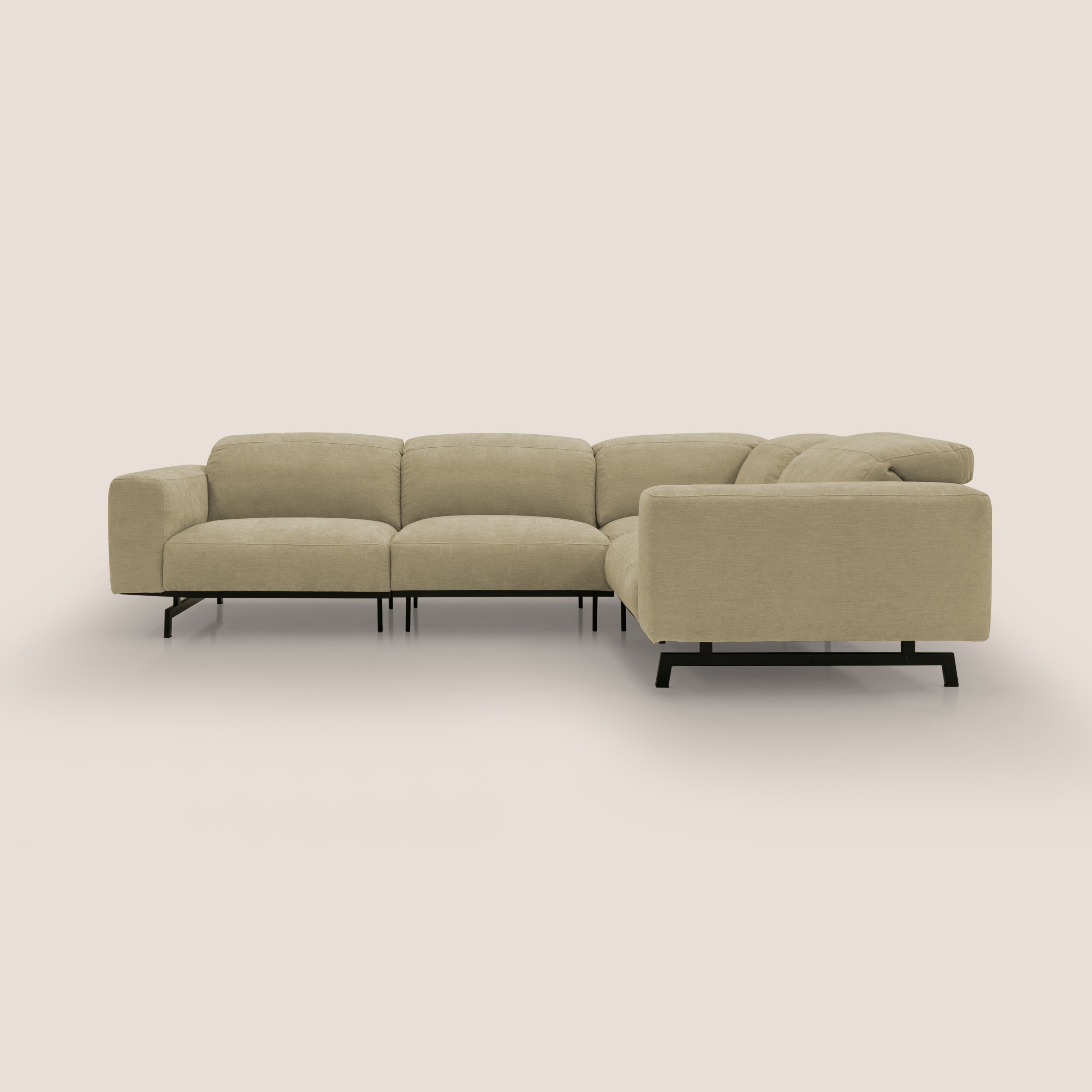 Sakura divano in piuma d'oca angolare REVERSIBILE in morbido tessuto fiammato impermeabile T14 beige - divitt.sbs