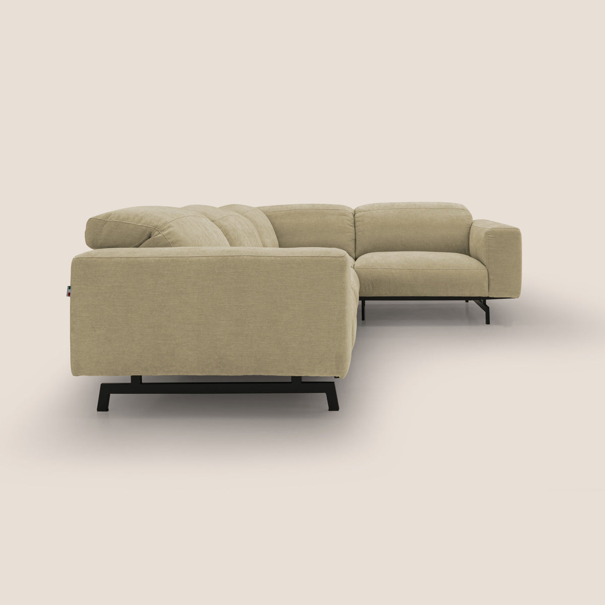 Sakura divano in piuma d'oca angolare REVERSIBILE in morbido tessuto fiammato impermeabile T14 beige - divitt.sbs