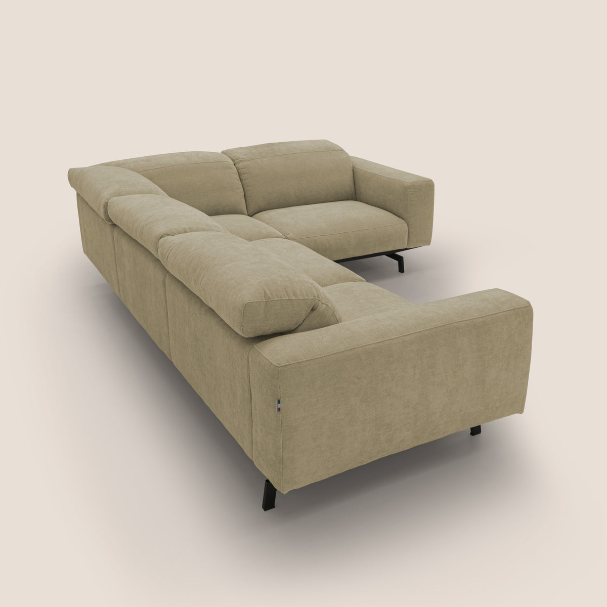 Sakura divano in piuma d'oca angolare REVERSIBILE in morbido tessuto fiammato impermeabile T14 beige - divitt.sbs