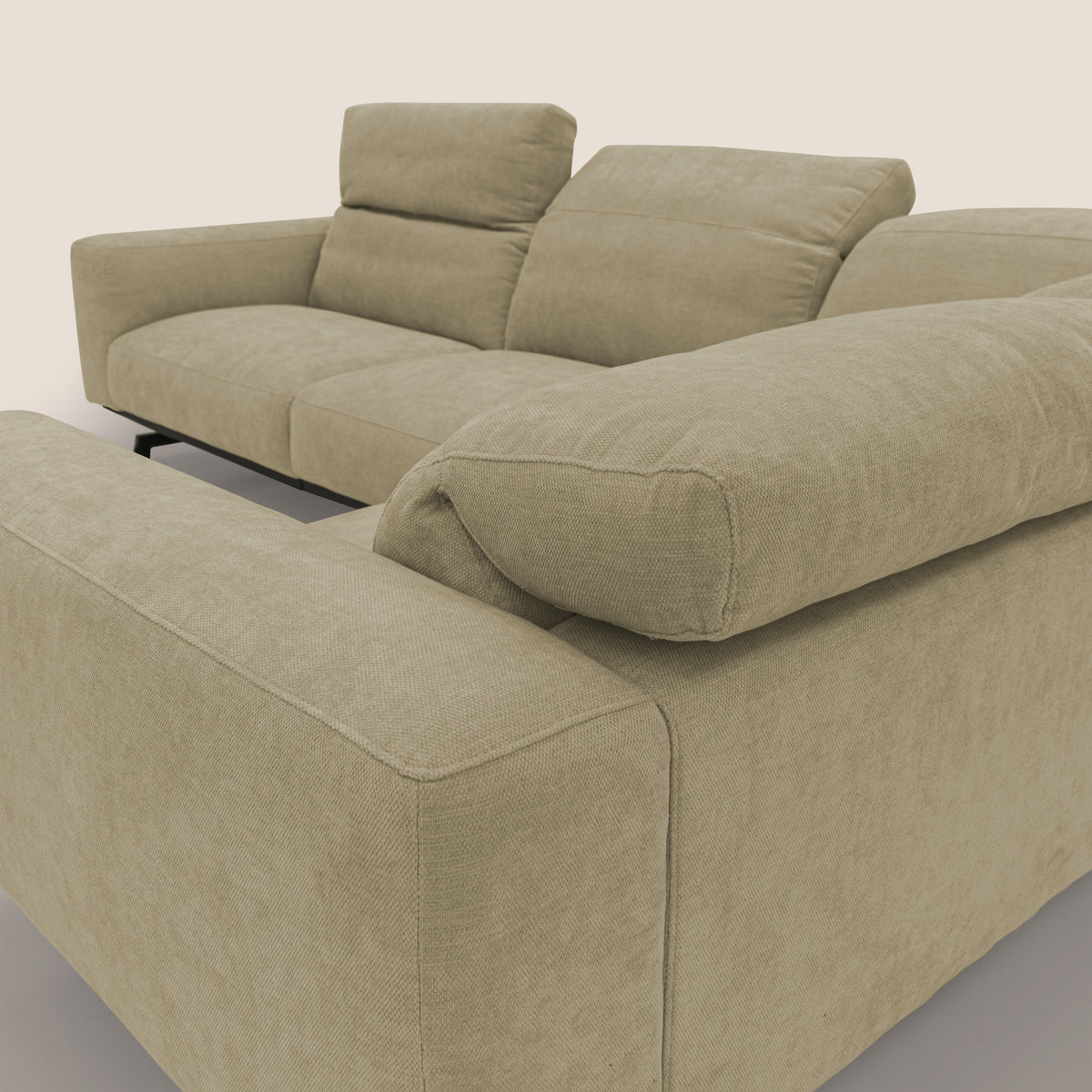 Sakura divano in piuma d'oca angolare REVERSIBILE in morbido tessuto fiammato impermeabile T14 beige - divitt.sbs