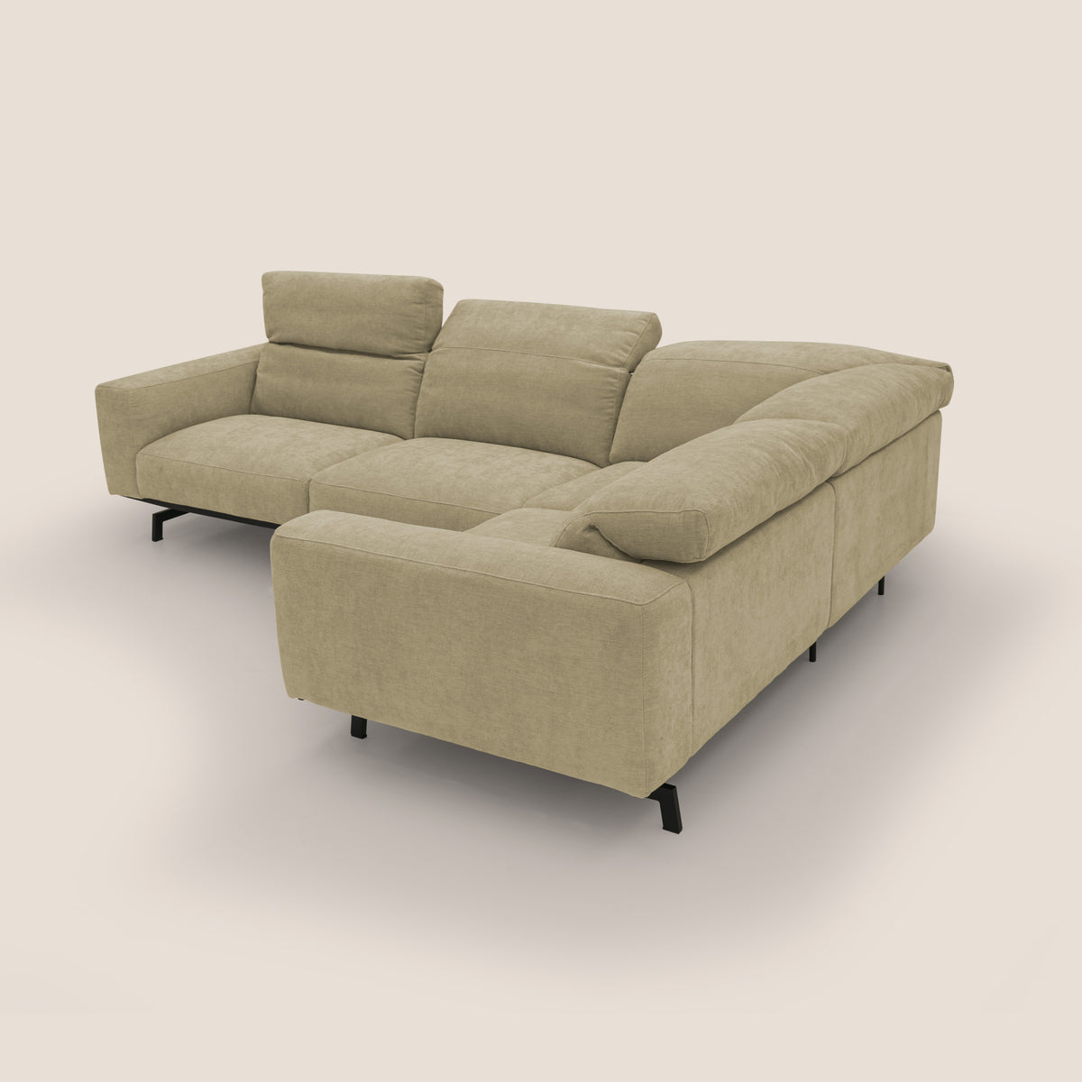 Sakura divano in piuma d'oca angolare REVERSIBILE in morbido tessuto fiammato impermeabile T14 beige - divitt.sbs