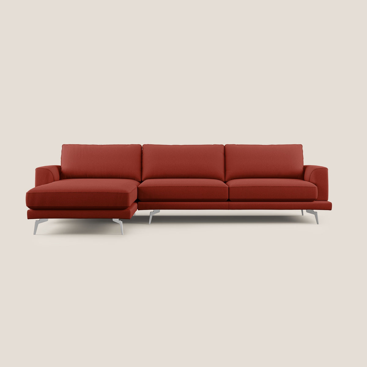 Dorian divano moderno angolare con penisola in tessuto morbido antimacchia T05 rosso - divitt.sbs