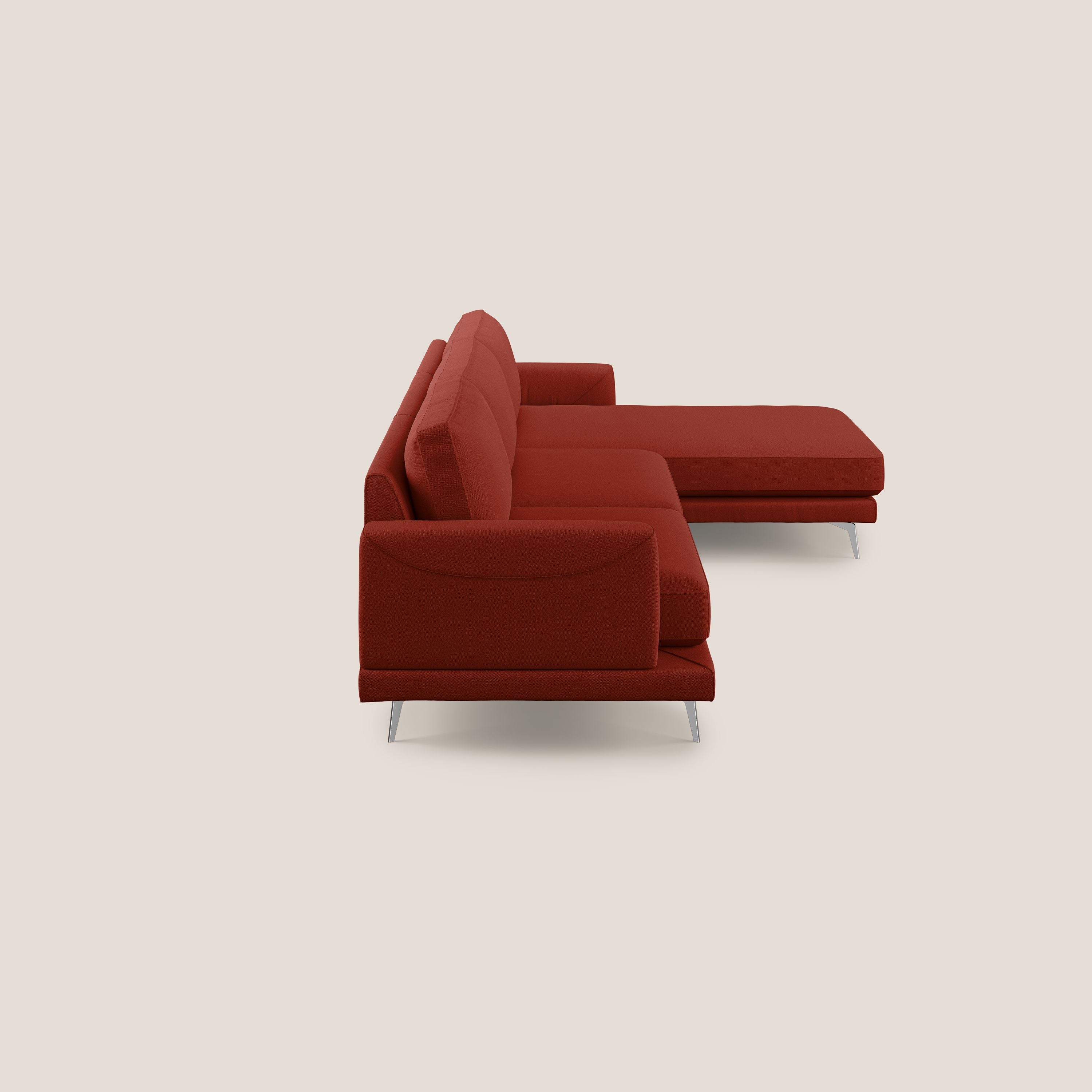 Dorian divano moderno angolare con penisola in tessuto morbido antimacchia T05 rosso - divitt.sbs