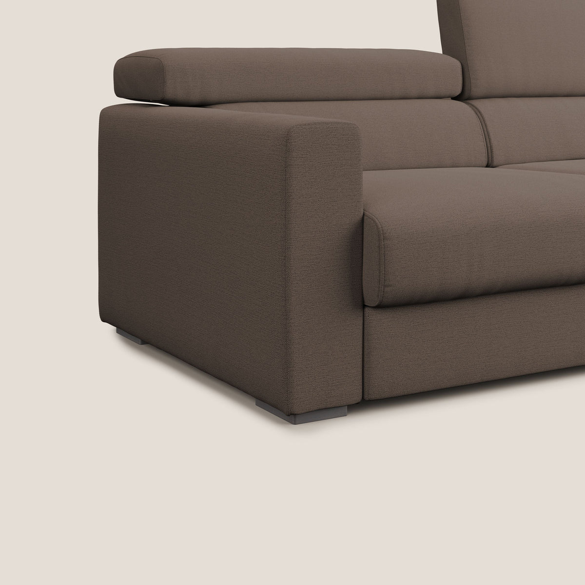 Dylan divano allungabile con pouf estraibile poggiapiedi in tessuto fiammato simil cotone impermeabile T19 marrone - divitt.sbs