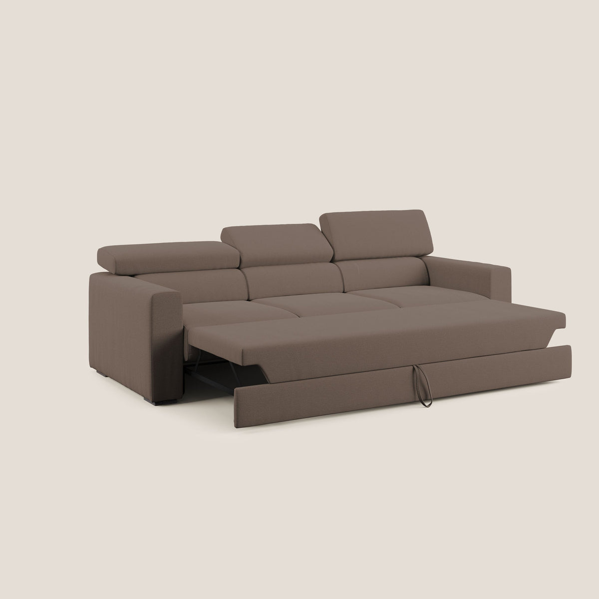 Dylan divano a 3 sedute con pouf estraibile poggiapiedi in tessuto fiammato simil cotone impermeabile T19 marrone - divitt.sbs