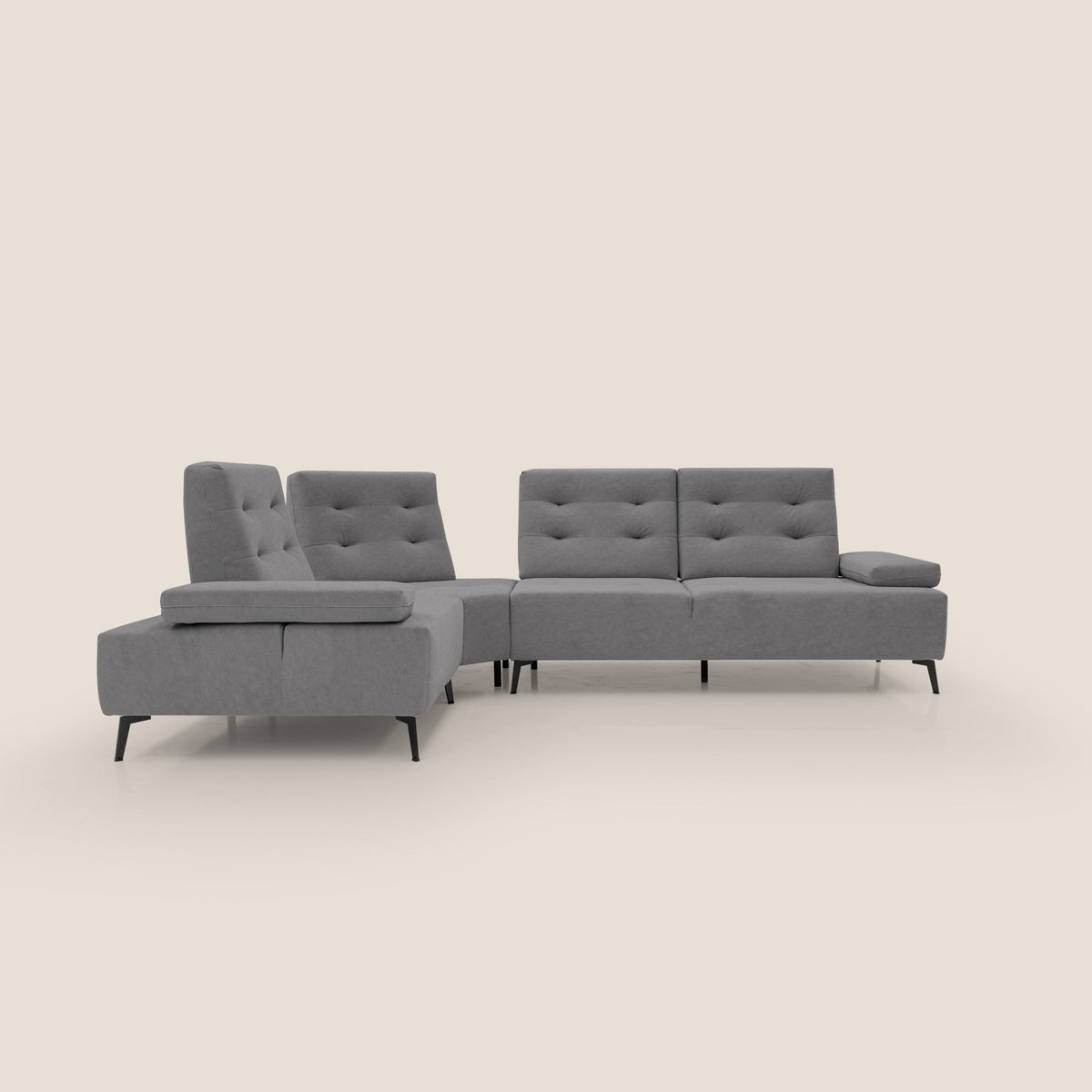 Lugano Divano angolare con schienali traslanti in microfibra effetto velluto T09 grigio - divitt.sbs