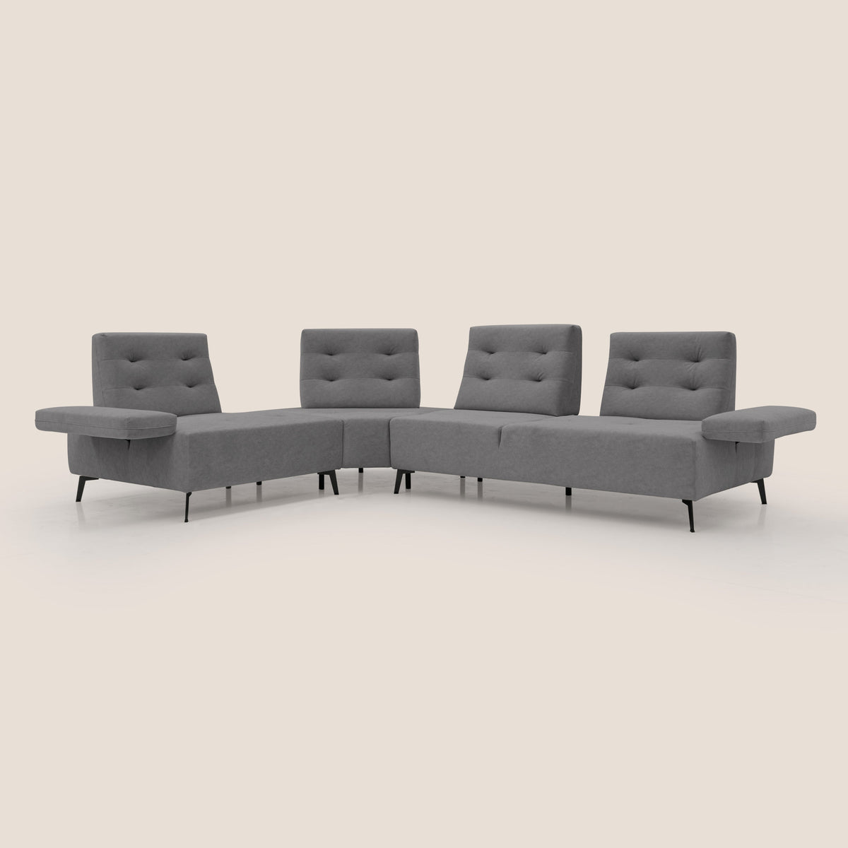 Lugano Divano angolare con schienali traslanti in microfibra effetto velluto T09 grigio - divitt.sbs