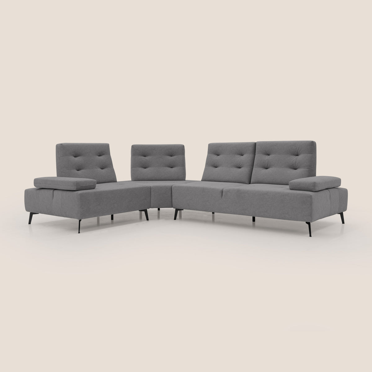 Lugano Divano angolare con schienali traslanti in microfibra effetto velluto T09 grigio - divitt.sbs