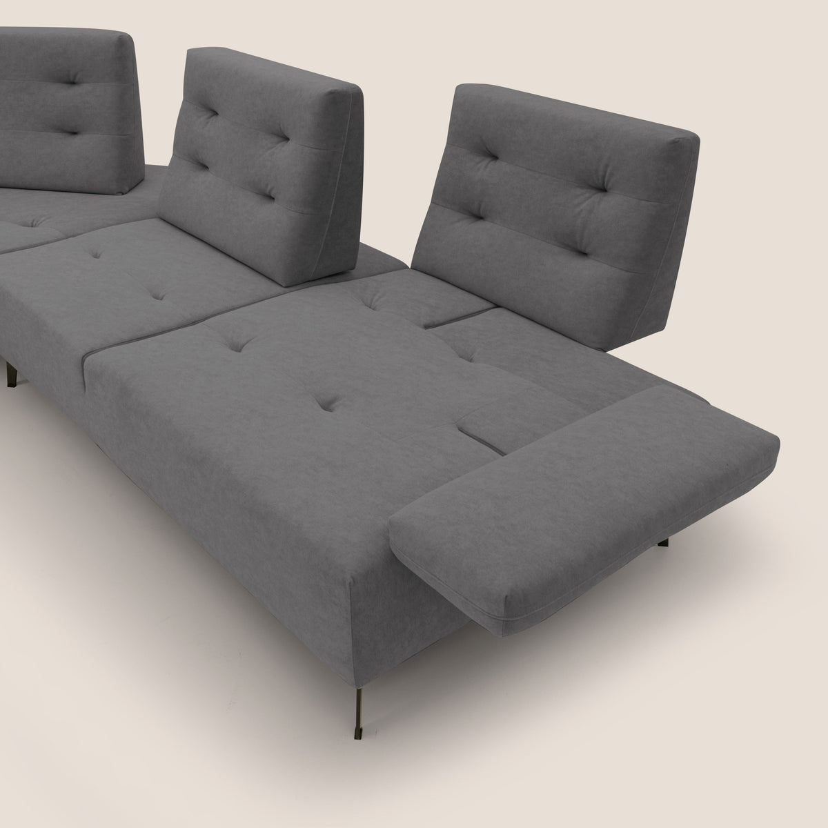 Lugano Divano angolare con schienali traslanti in microfibra effetto velluto T09 grigio - divitt.sbs
