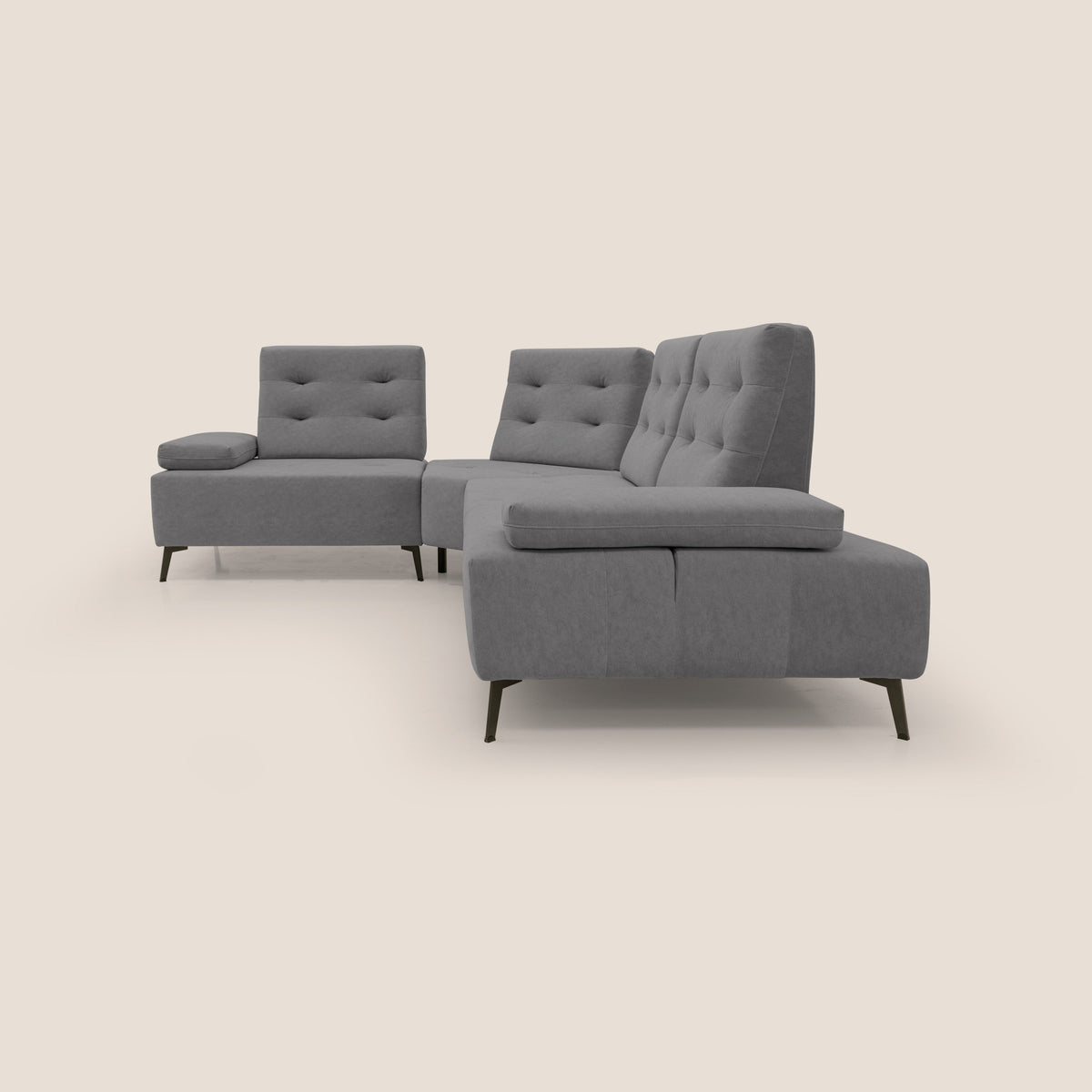 Lugano Divano angolare con schienali traslanti in microfibra effetto velluto T09 grigio - divitt.sbs