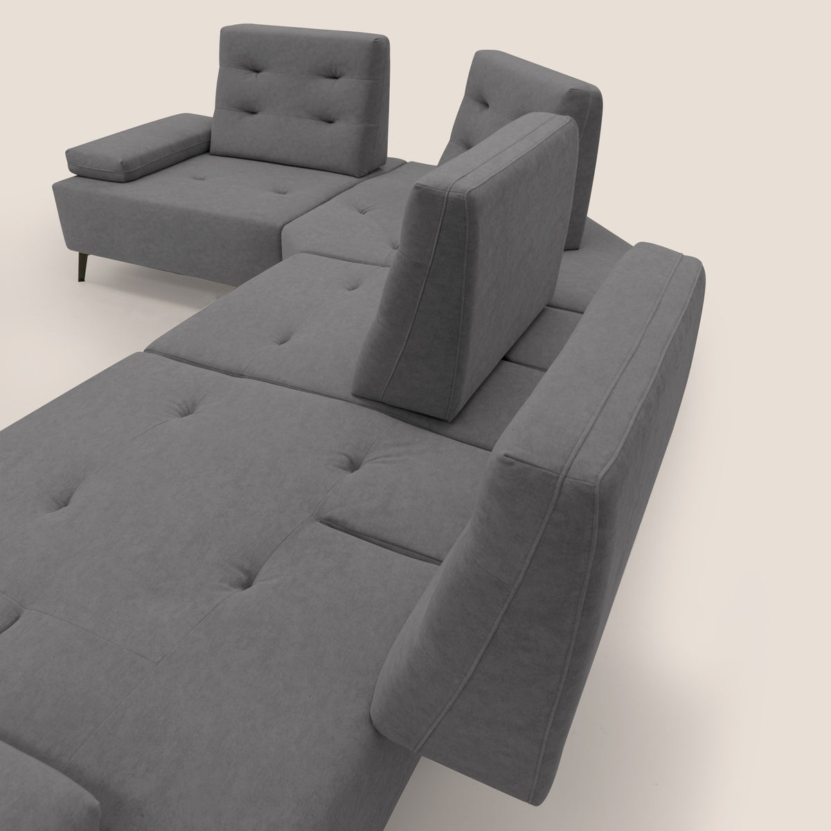 Lugano Divano angolare con schienali traslanti in microfibra effetto velluto T09 grigio - divitt.sbs