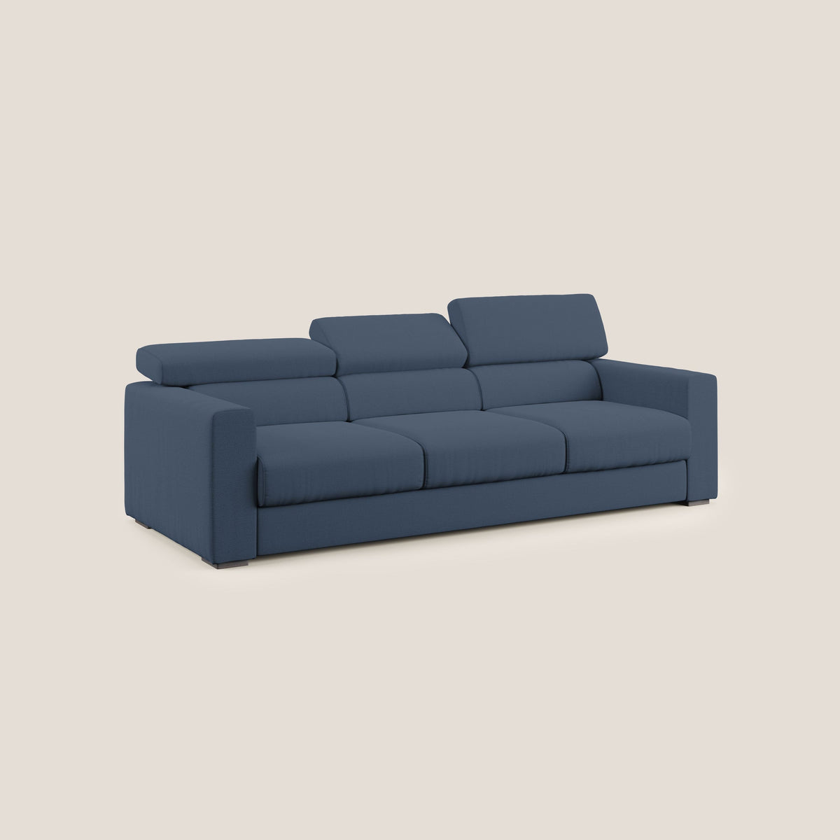 Dylan divano a 3 sedute con pouf estraibile poggiapiedi in tessuto fiammato simil cotone impermeabile T19 blu - divitt.sbs