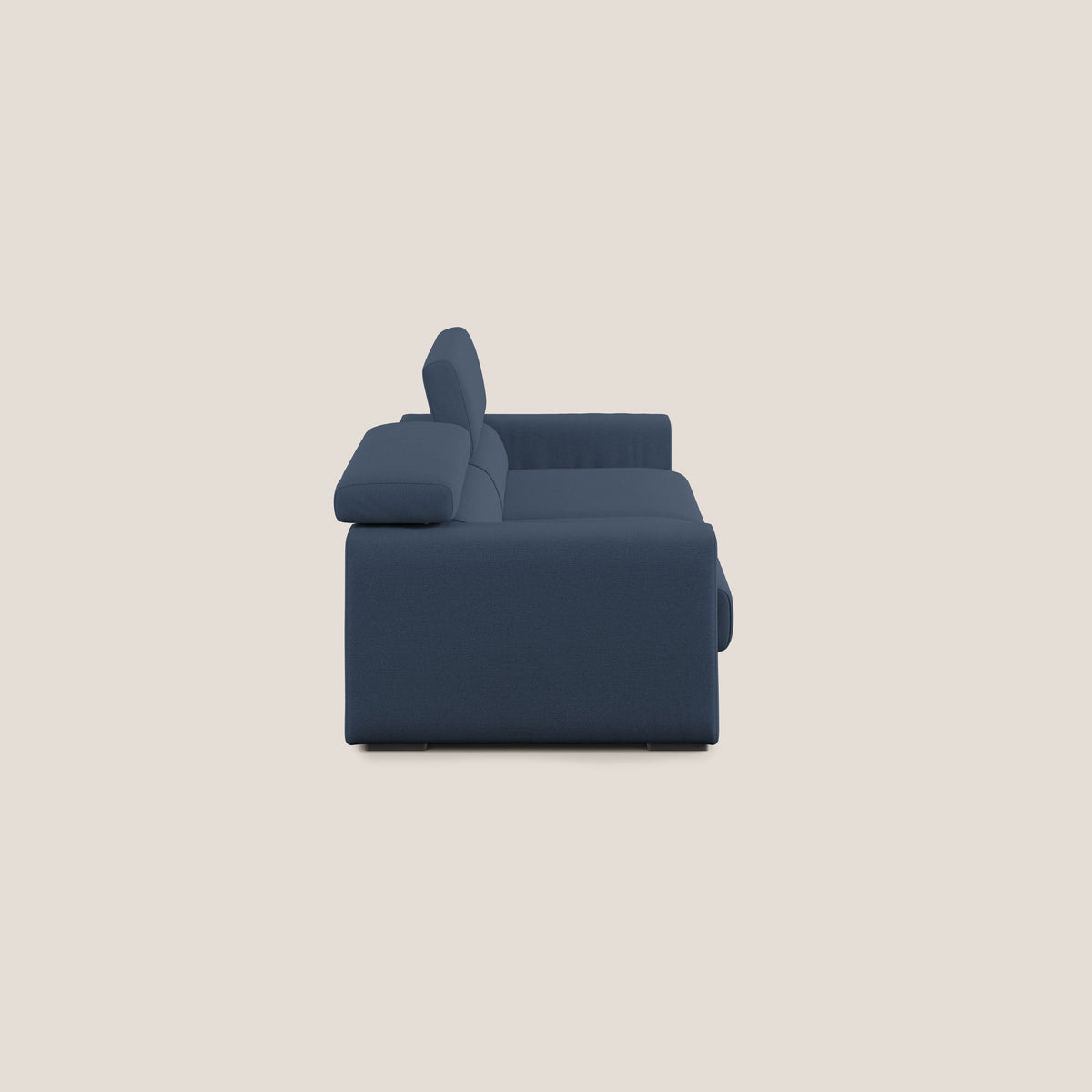 Dylan divano allungabile con pouf estraibile poggiapiedi in tessuto fiammato simil cotone impermeabile T19 blu - divitt.sbs