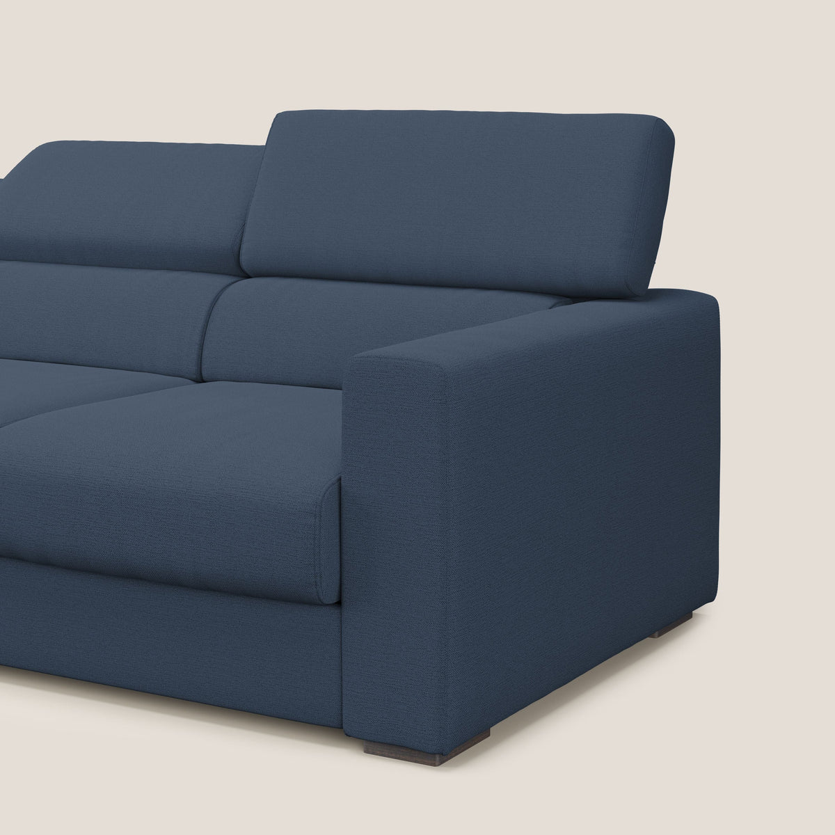 Dylan divano a 3 sedute con pouf estraibile poggiapiedi in tessuto fiammato simil cotone impermeabile T19 blu - divitt.sbs