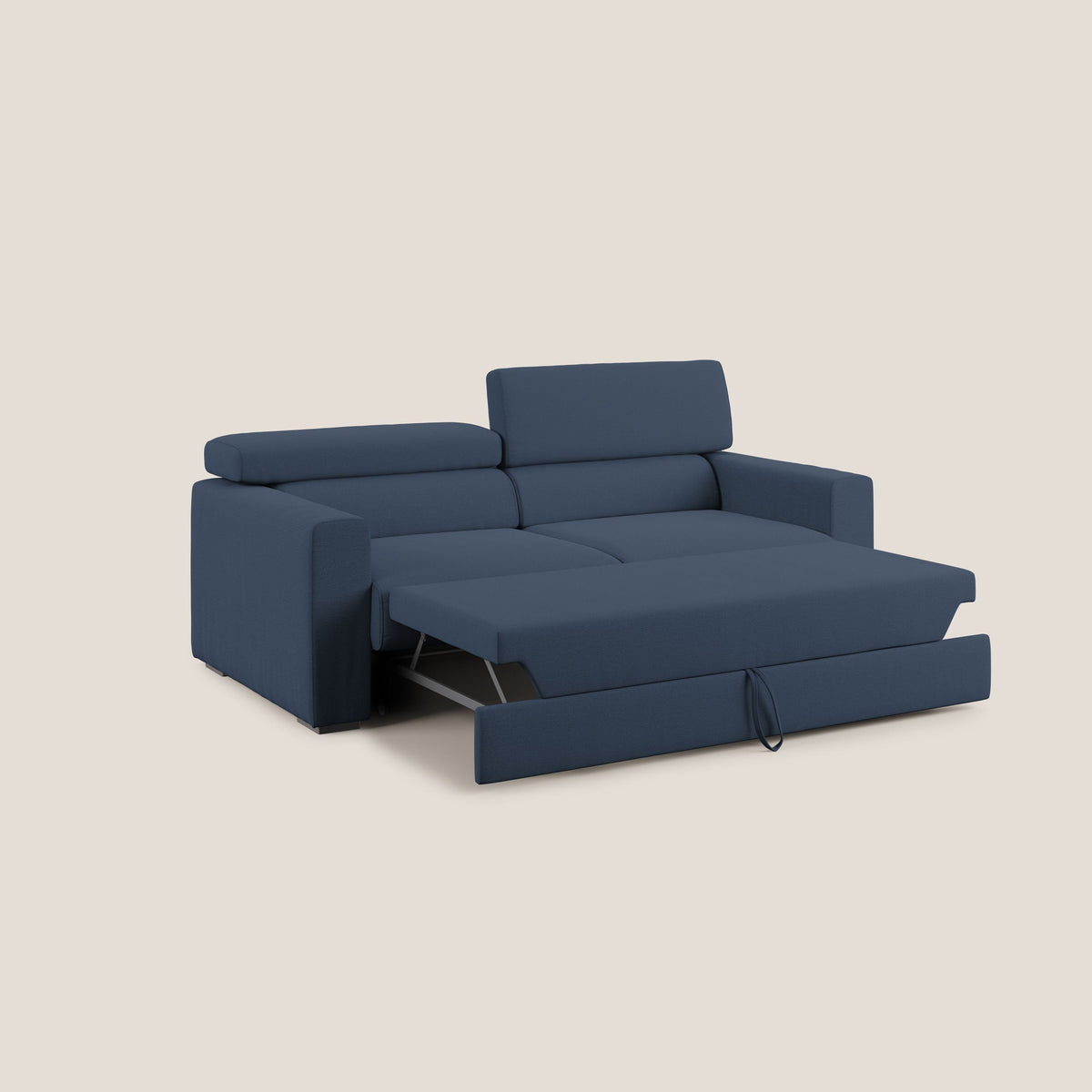 Dylan divano allungabile con pouf estraibile poggiapiedi in tessuto fiammato simil cotone impermeabile T19 blu - divitt.sbs