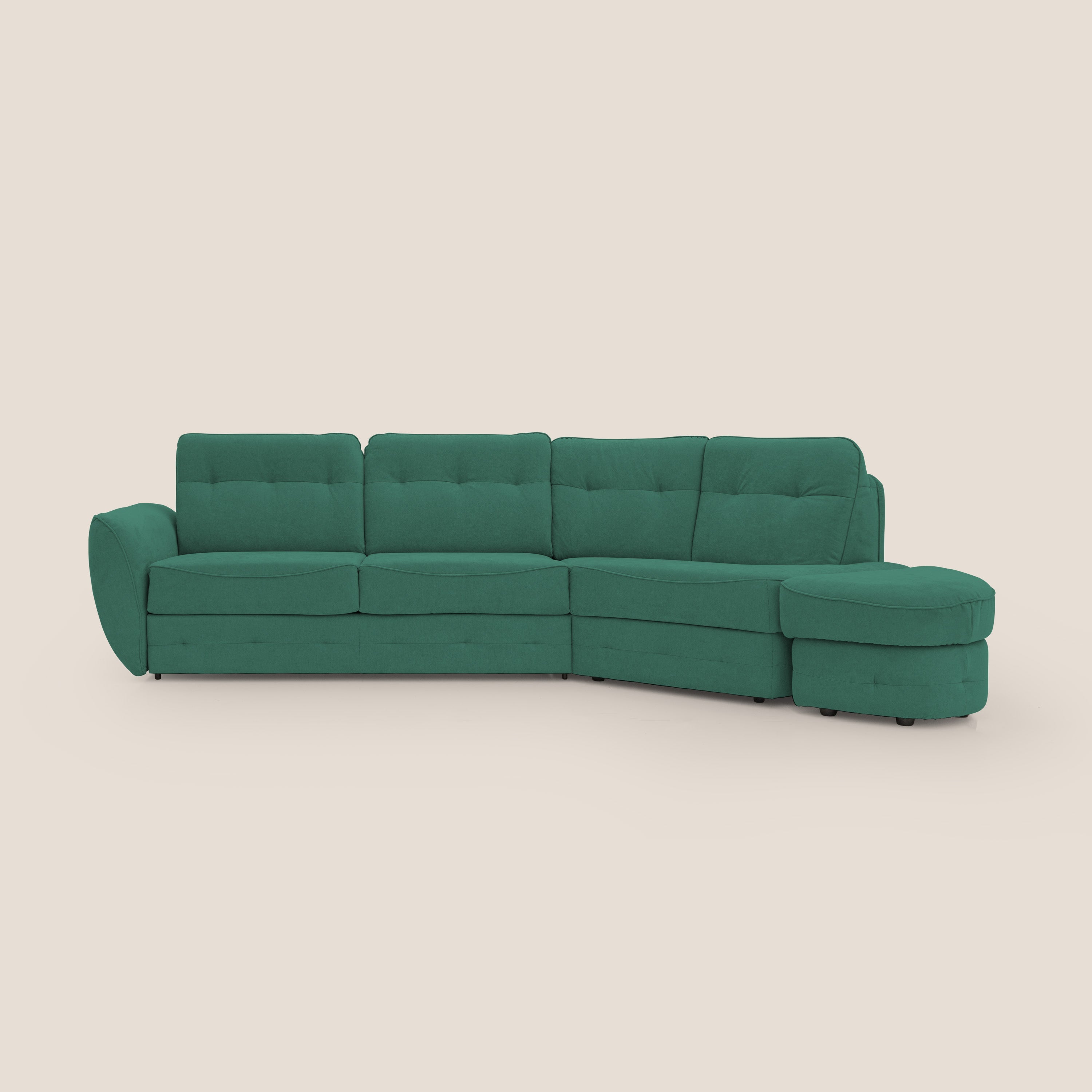 Zeus divano letto angolare con materasso H18 cm pouf mobile in tessuto impermeabile T02 verde - divitt.sbs