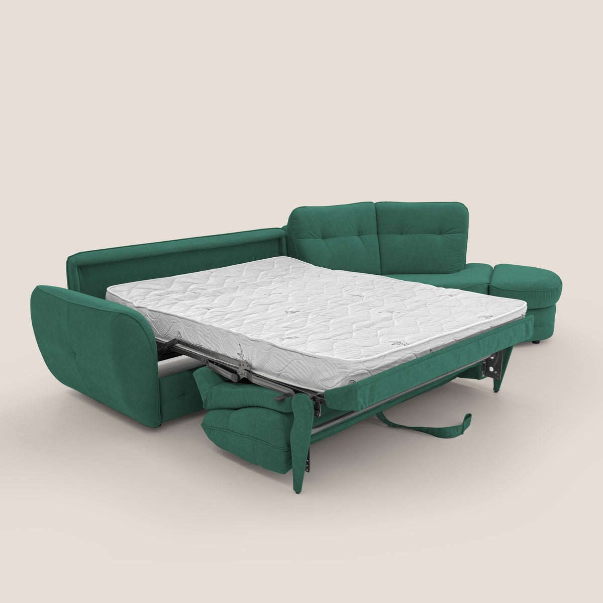 Zeus divano letto angolare con materasso H18 cm pouf mobile in tessuto impermeabile T02 verde - divitt.sbs