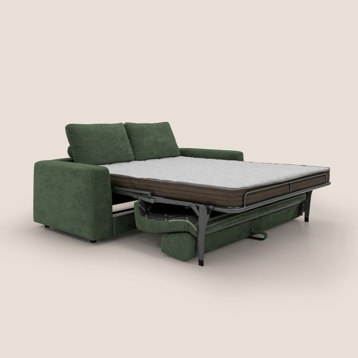 Freia Divano letto minimal materasso h15 cm con morbidi schienali in tessuto impermeabile T14 verde - divitt.sbs