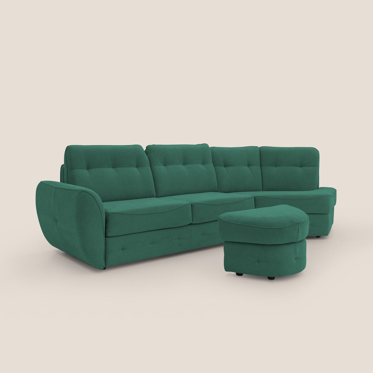 Zeus divano letto angolare con materasso H18 cm pouf mobile in tessuto impermeabile T02 verde - divitt.sbs