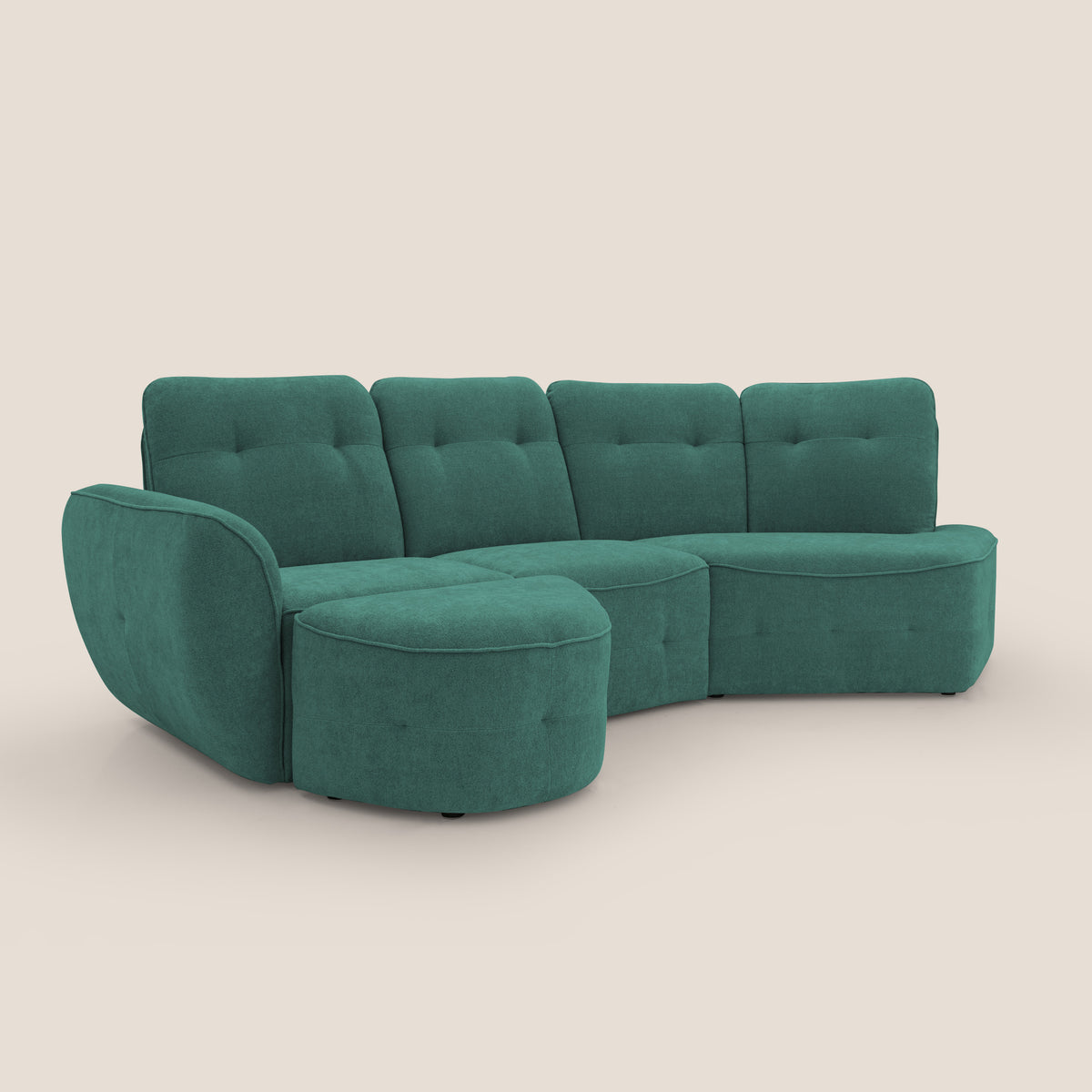 Cerbero divano angolare con pouf mobile in morbido bouclé impermeabile T07 verde - divitt.sbs