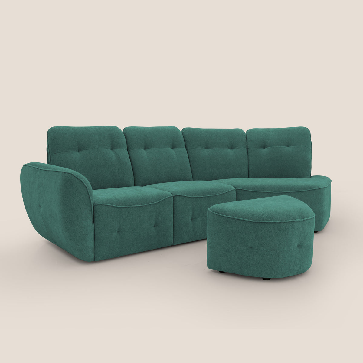 Cerbero divano angolare con pouf mobile in morbido bouclé impermeabile T07 verde - divitt.sbs