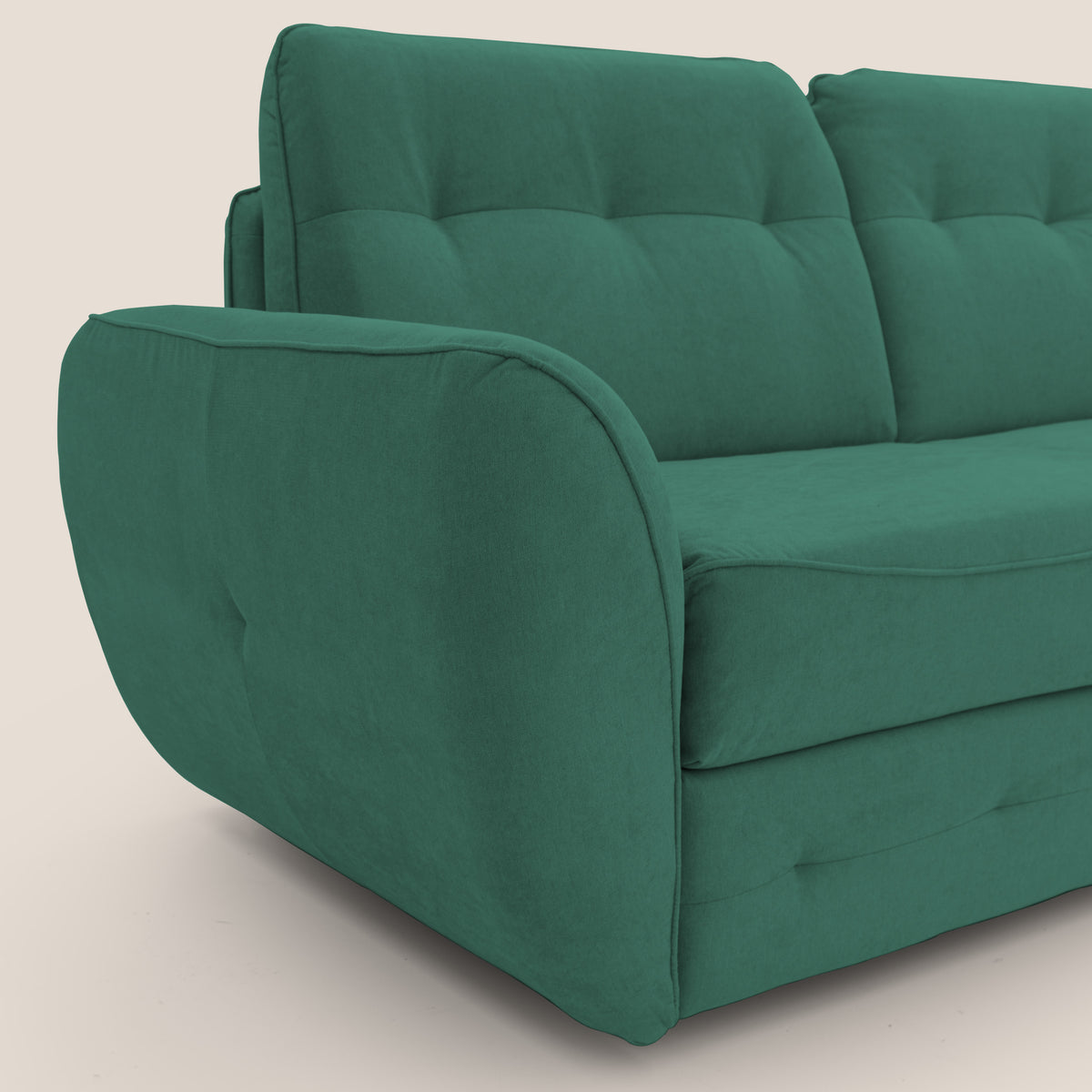 Zeus divano letto angolare con materasso H18 cm pouf mobile in tessuto impermeabile T02 verde - divitt.sbs