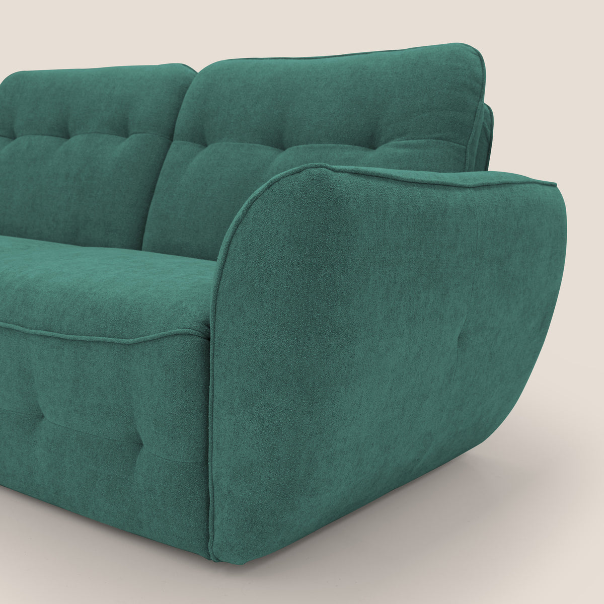 Cerbero divano angolare con pouf mobile in morbido bouclé impermeabile T07 verde - divitt.sbs