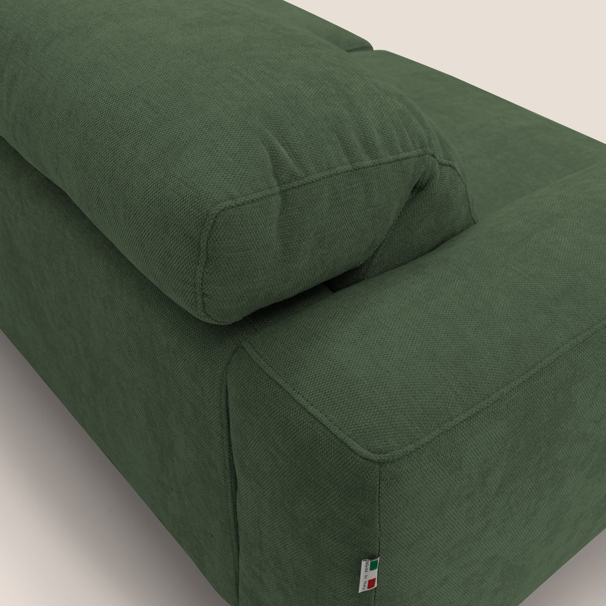Sakura divano in piuma d'oca angolare REVERSIBILE in morbido tessuto fiammato impermeabile T14 verde - divitt.sbs