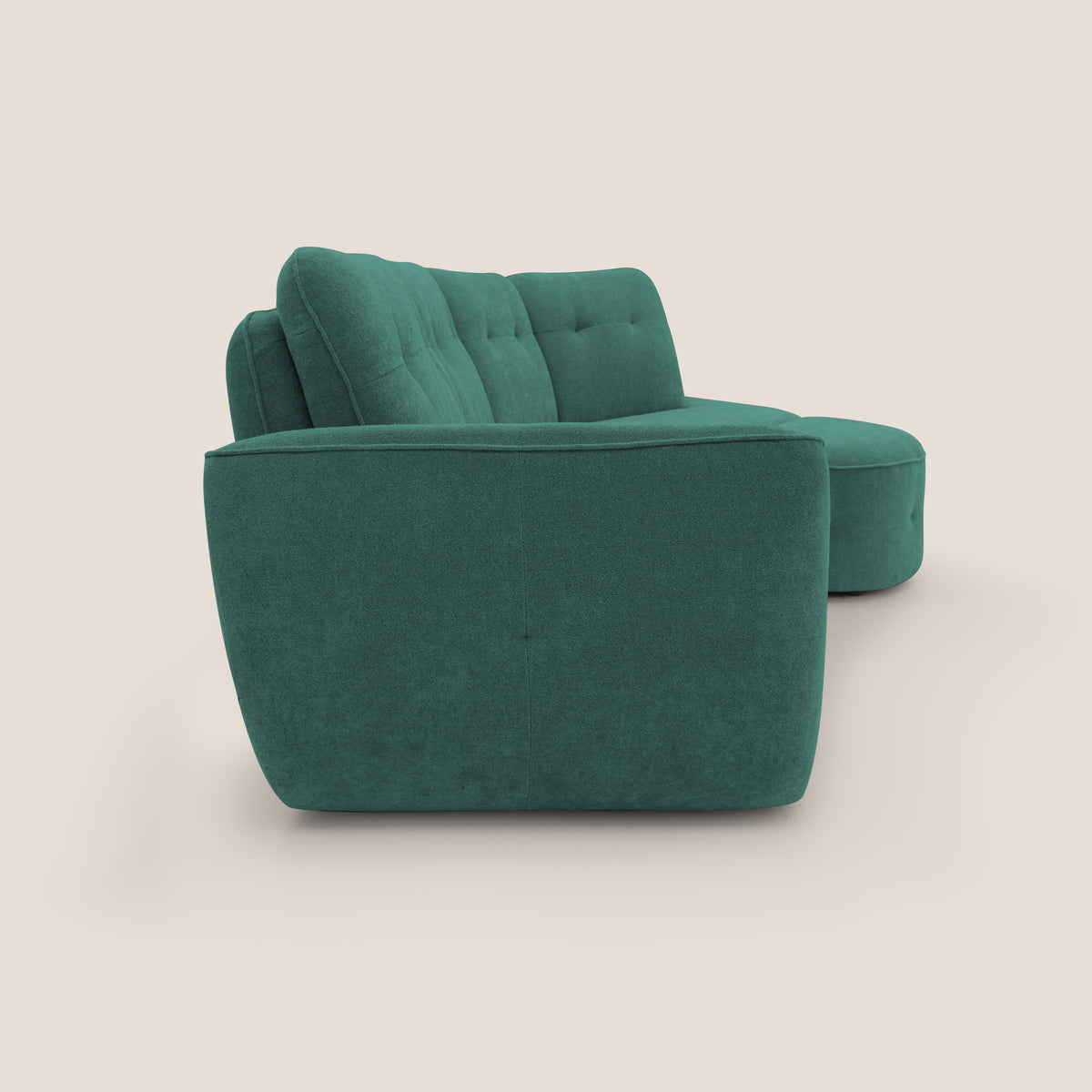 Cerbero divano angolare con pouf mobile in morbido bouclé impermeabile T07 verde - divitt.sbs