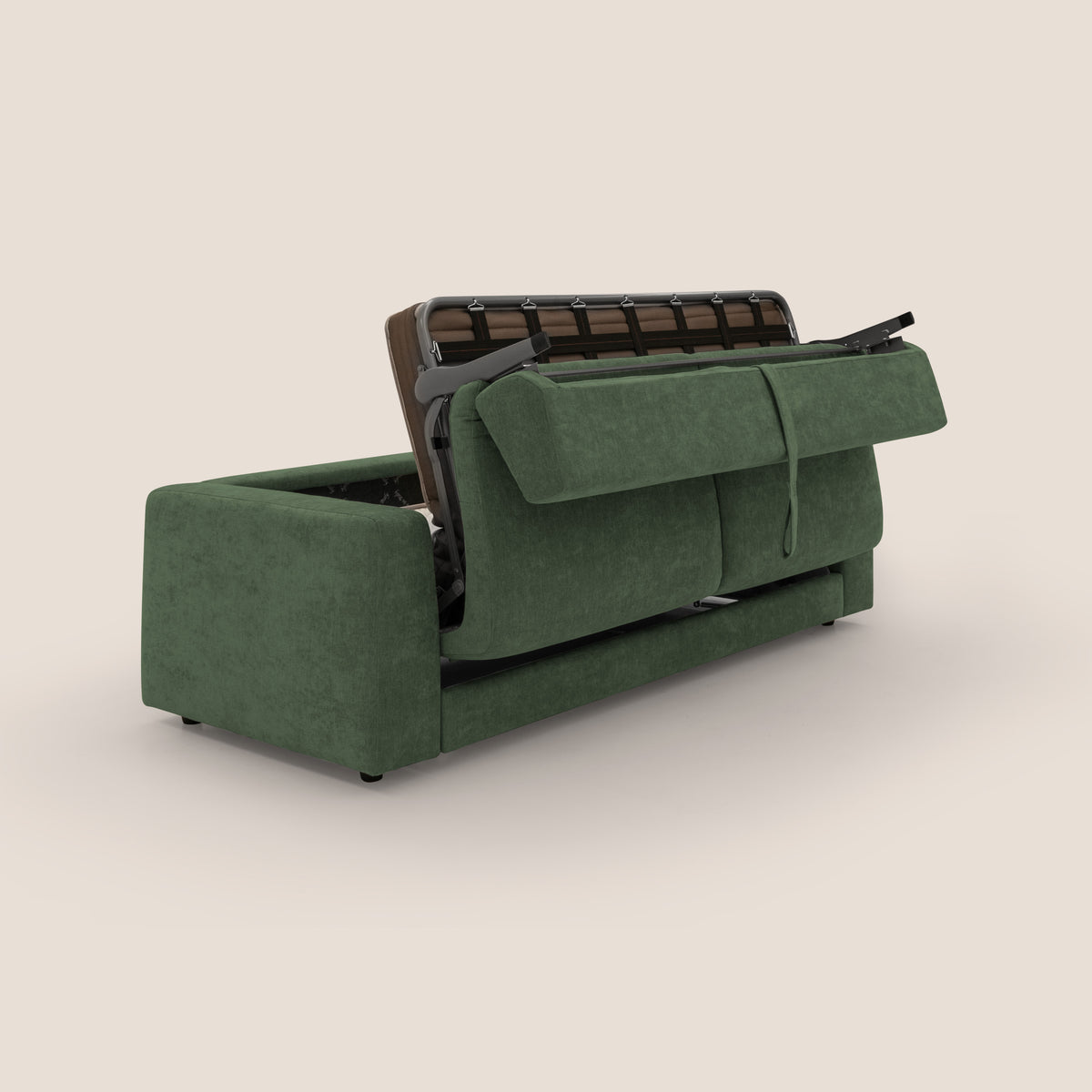 Freia Divano letto minimal materasso h15 cm con morbidi schienali in tessuto impermeabile T14 verde - divitt.sbs